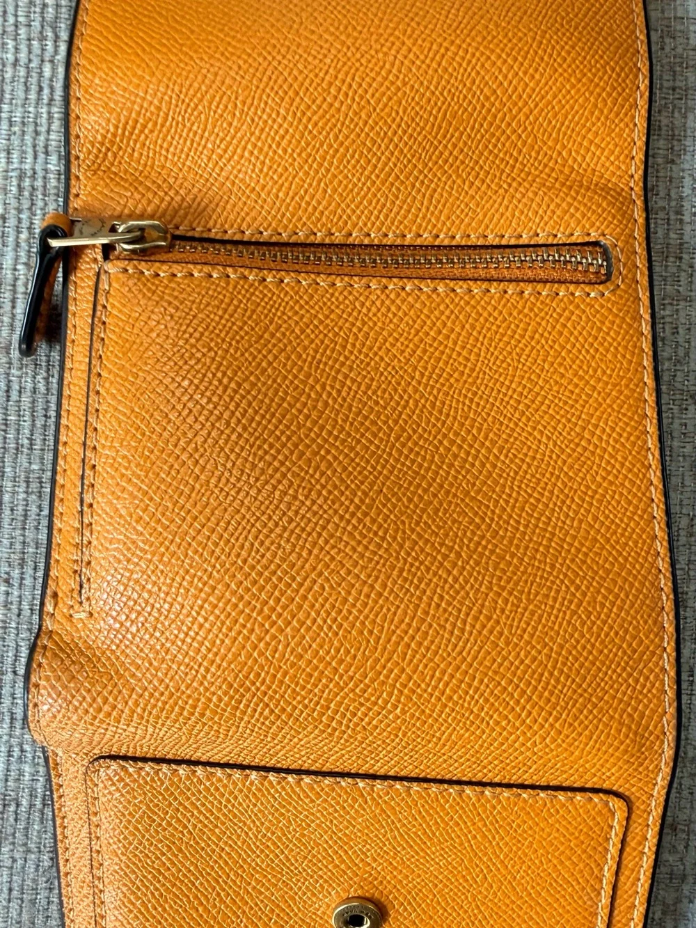 Coach Orange Leather Compact Wallet with Gold 'C' Hardware